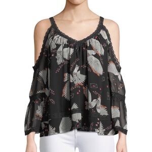 NWT Rebecca Minkoff Deneuve Spring Bird Print Cold-Shoulder Blouse Size XS